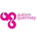 The image displays the "Autism Guernsey" logo, which features a stylized heart symbol in vibrant pink against a black background