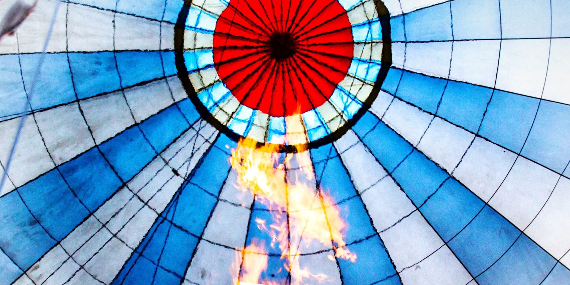 A view of a hot air balloon on the inside. 