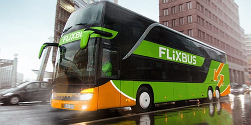 A flixbux driving outside. 