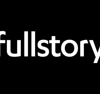 The image displays the white text "fullstory" against a black background, showcasing the minimalist logo design
