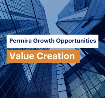 The image shows a collage of modern high-rise buildings with text overlays stating "Permira Growth Opportunities" and "Value Creation", suggesting this is related to business or investment opportunities