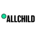 The image shows the text "ALLCHILD" in a stylized font, with a green asterisk-like symbol in the center, against a black background