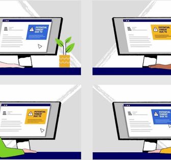 An illustration of four people working on screens